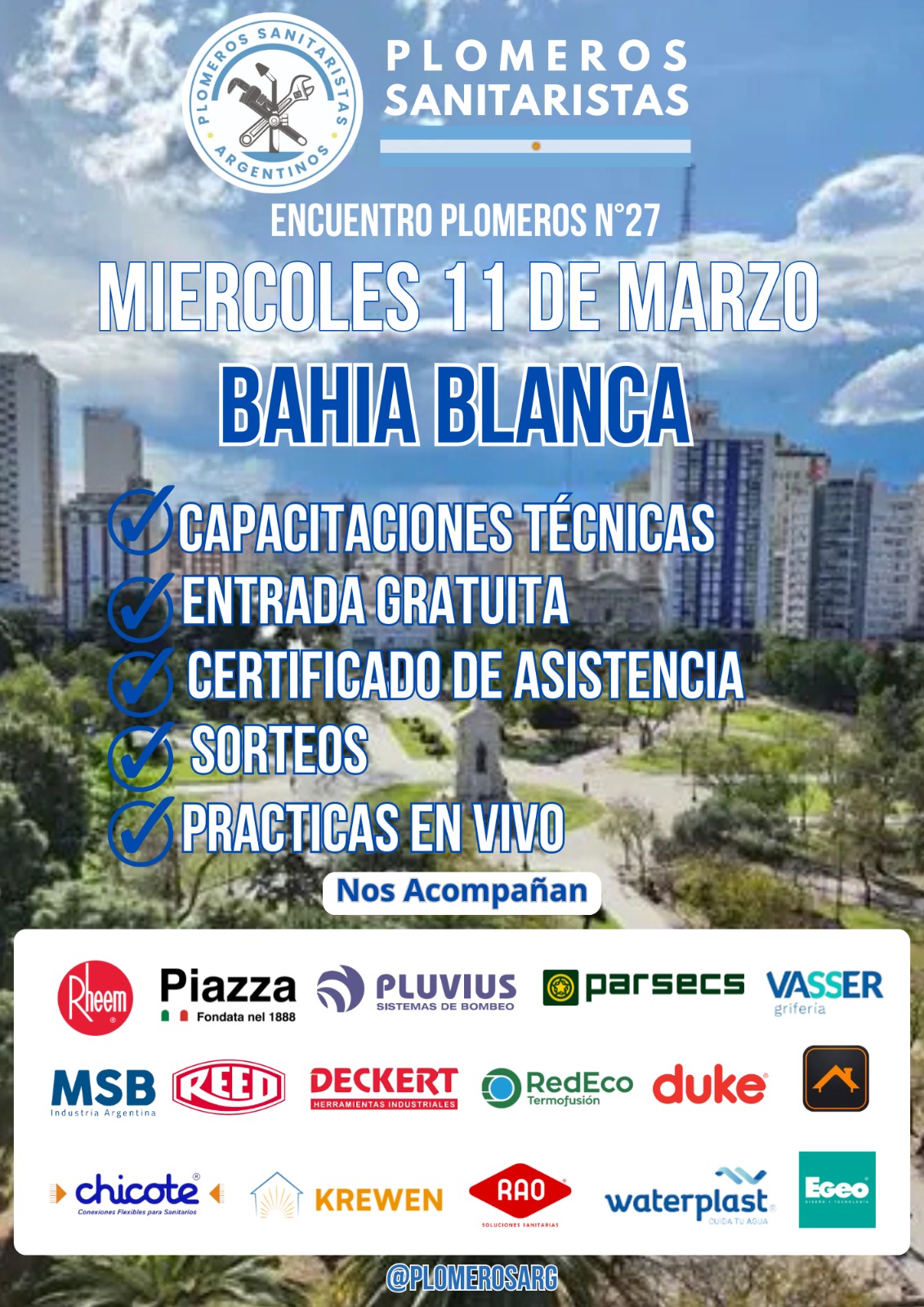 Afiche del encuentro de plomeros en Bahia Blanca del 11 de marzo